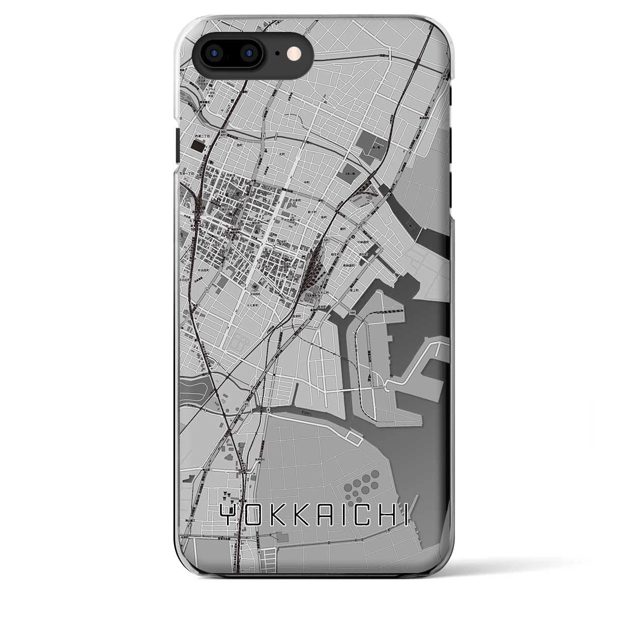 【四日市】地図柄iPhoneケース（クリアタイプ・モノトーン）iPhone 8Plus /7Plus / 6sPlus / 6Plus 用