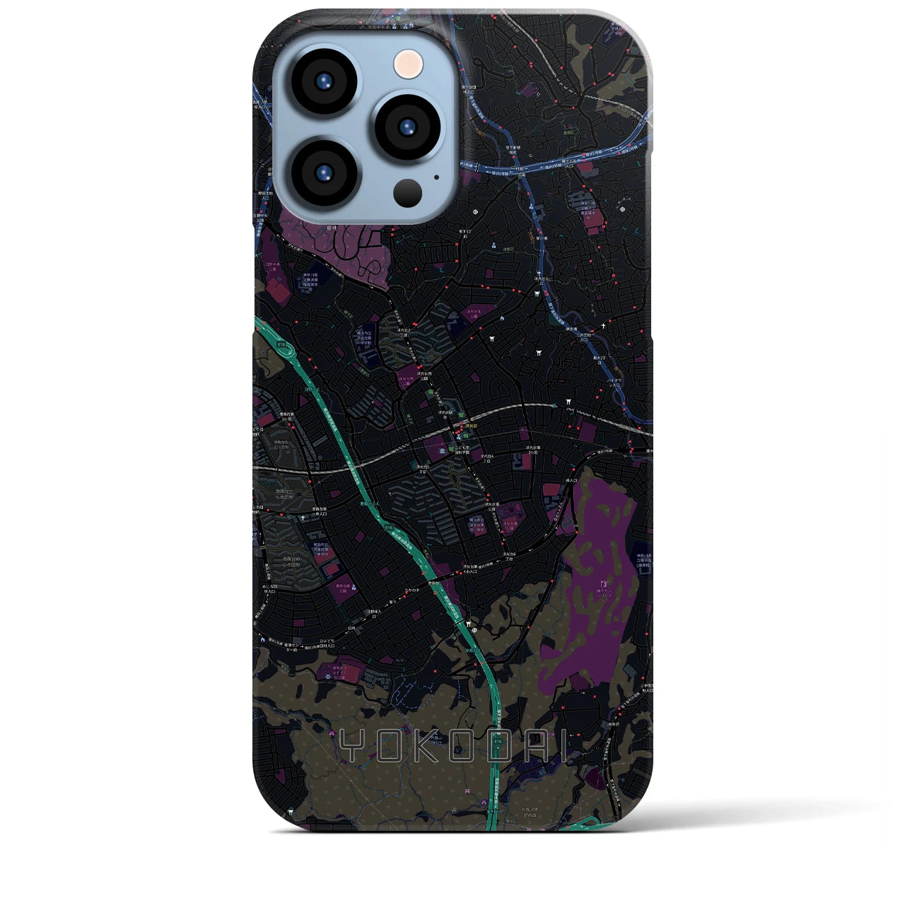 【洋光台】地図柄iPhoneケース（バックカバータイプ・ブラック）iPhone 13 Pro Max 用