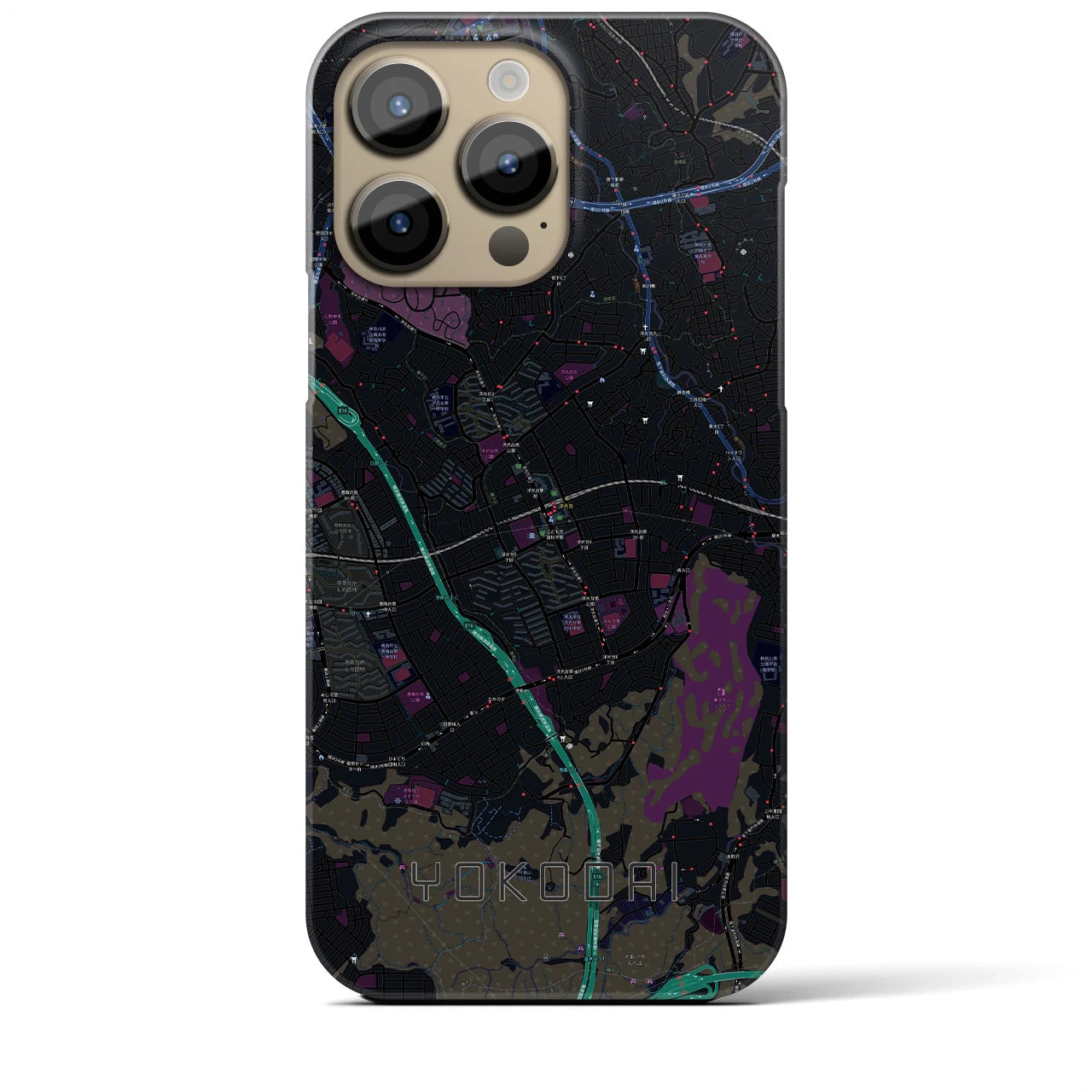 【洋光台】地図柄iPhoneケース（バックカバータイプ・ブラック）iPhone 14 Pro Max 用