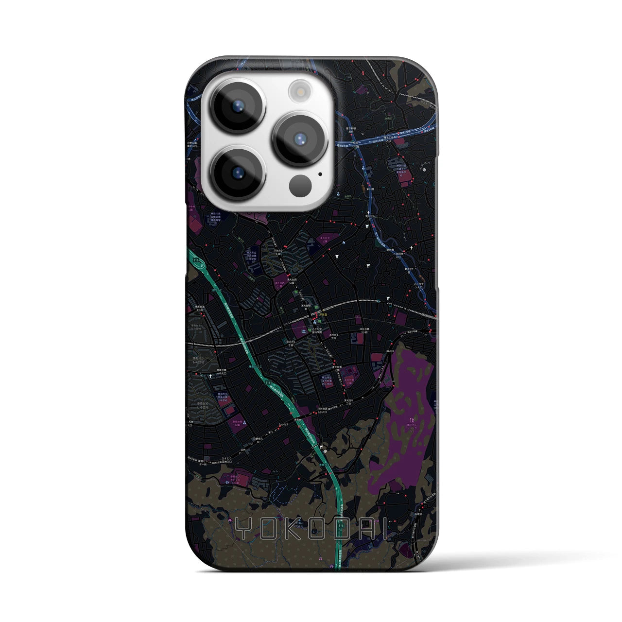 【洋光台】地図柄iPhoneケース（バックカバータイプ・ブラック）iPhone 14 Pro 用