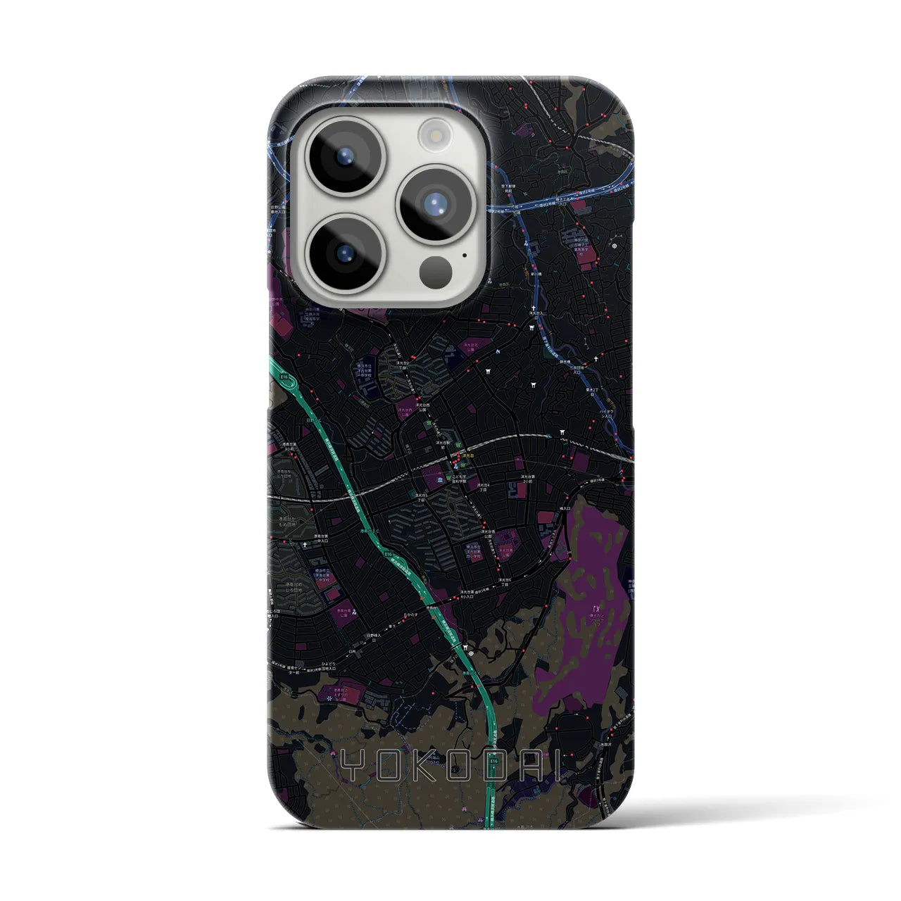 【洋光台】地図柄iPhoneケース（バックカバータイプ・ブラック）iPhone 15 Pro 用