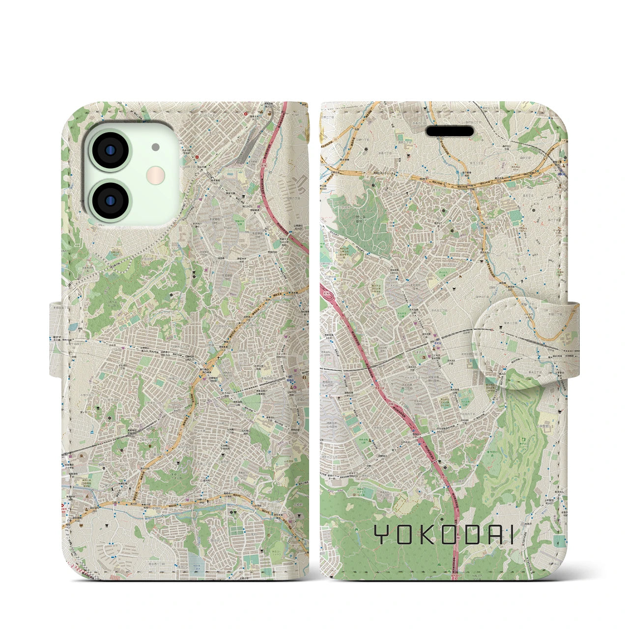 【洋光台】地図柄iPhoneケース（手帳両面タイプ・ナチュラル）iPhone 12 mini 用