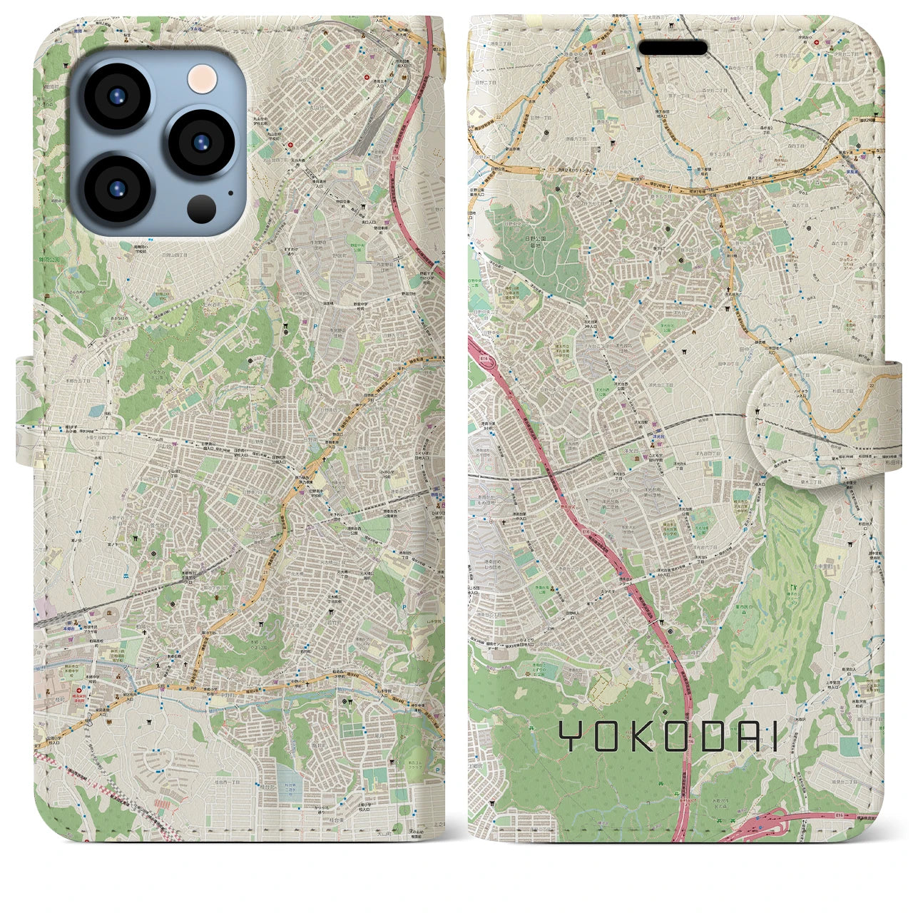【洋光台】地図柄iPhoneケース（手帳両面タイプ・ナチュラル）iPhone 13 Pro Max 用
