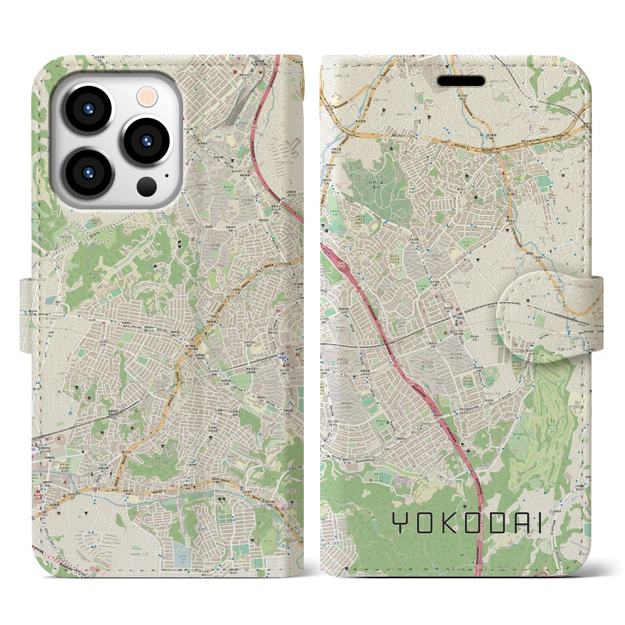 【洋光台】地図柄iPhoneケース（手帳両面タイプ・ナチュラル）iPhone 13 Pro 用