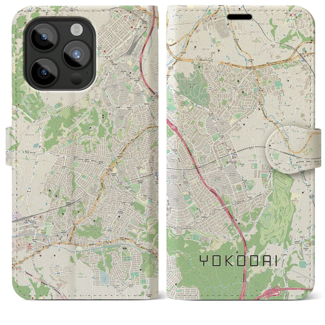 【洋光台】地図柄iPhoneケース（手帳両面タイプ・ナチュラル）iPhone 15 Pro Max 用