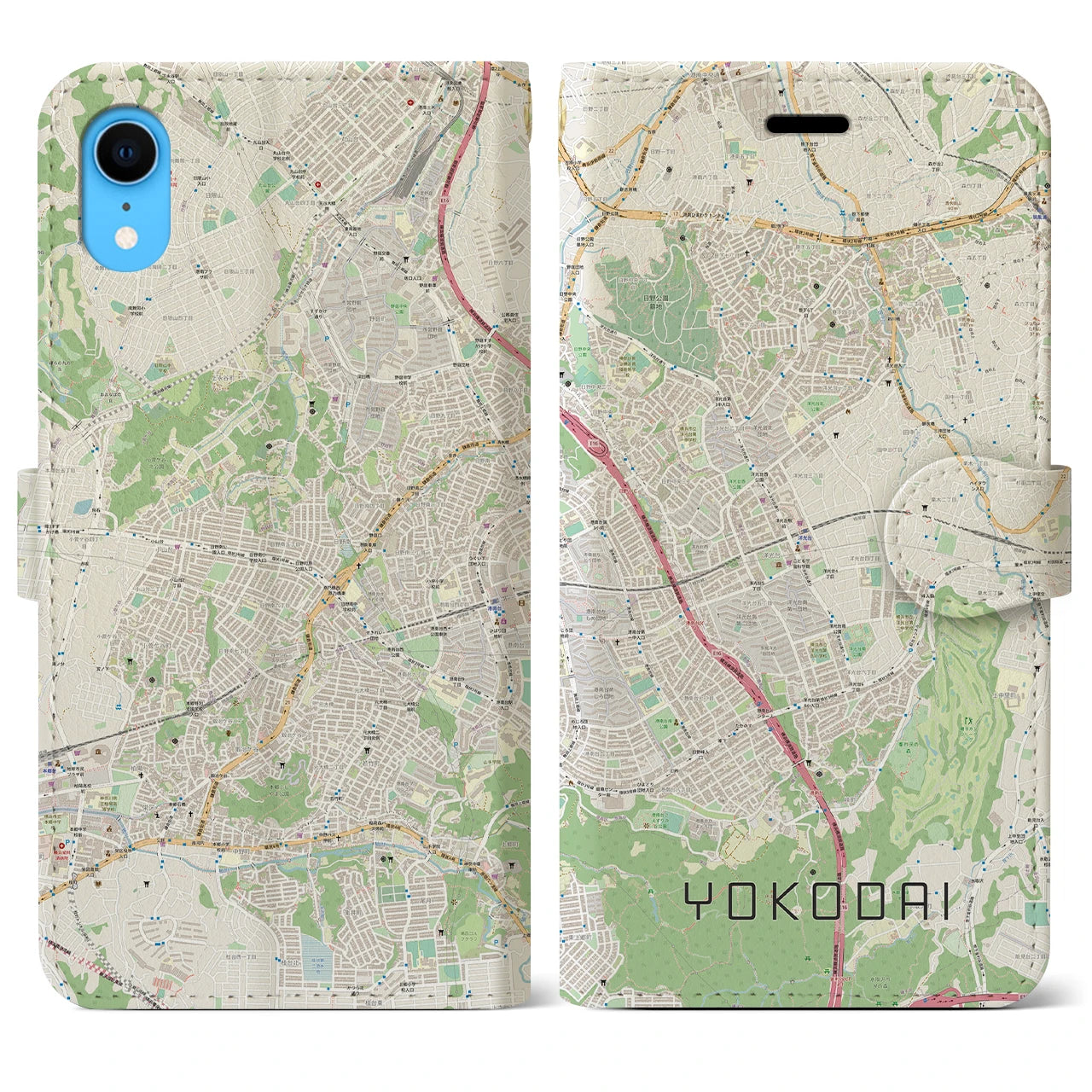 【洋光台】地図柄iPhoneケース（手帳両面タイプ・ナチュラル）iPhone XR 用