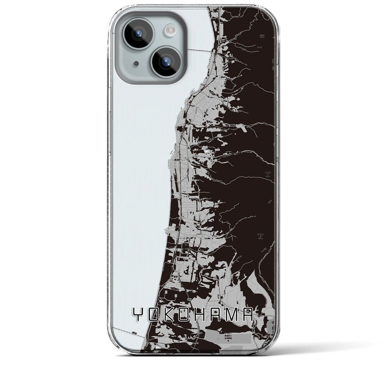 【横浜（青森県）】地図柄iPhoneケース（クリアタイプ・モノトーン）iPhone 15 Plus 用