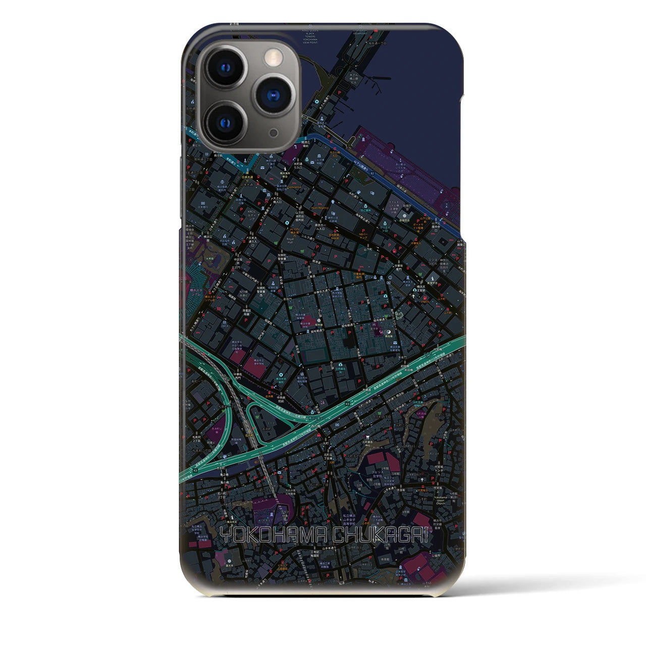 【横浜中華街】地図柄iPhoneケース（バックカバータイプ・ブラック）iPhone 11 Pro Max 用