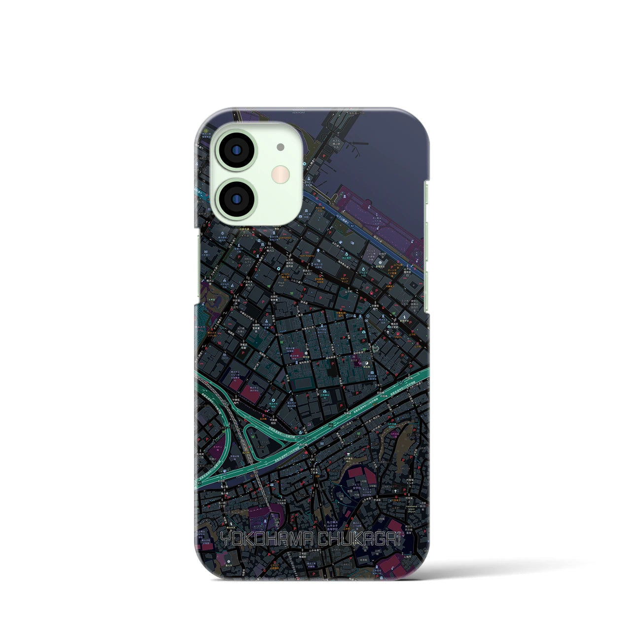【横浜中華街】地図柄iPhoneケース（バックカバータイプ・ブラック）iPhone 12 mini 用