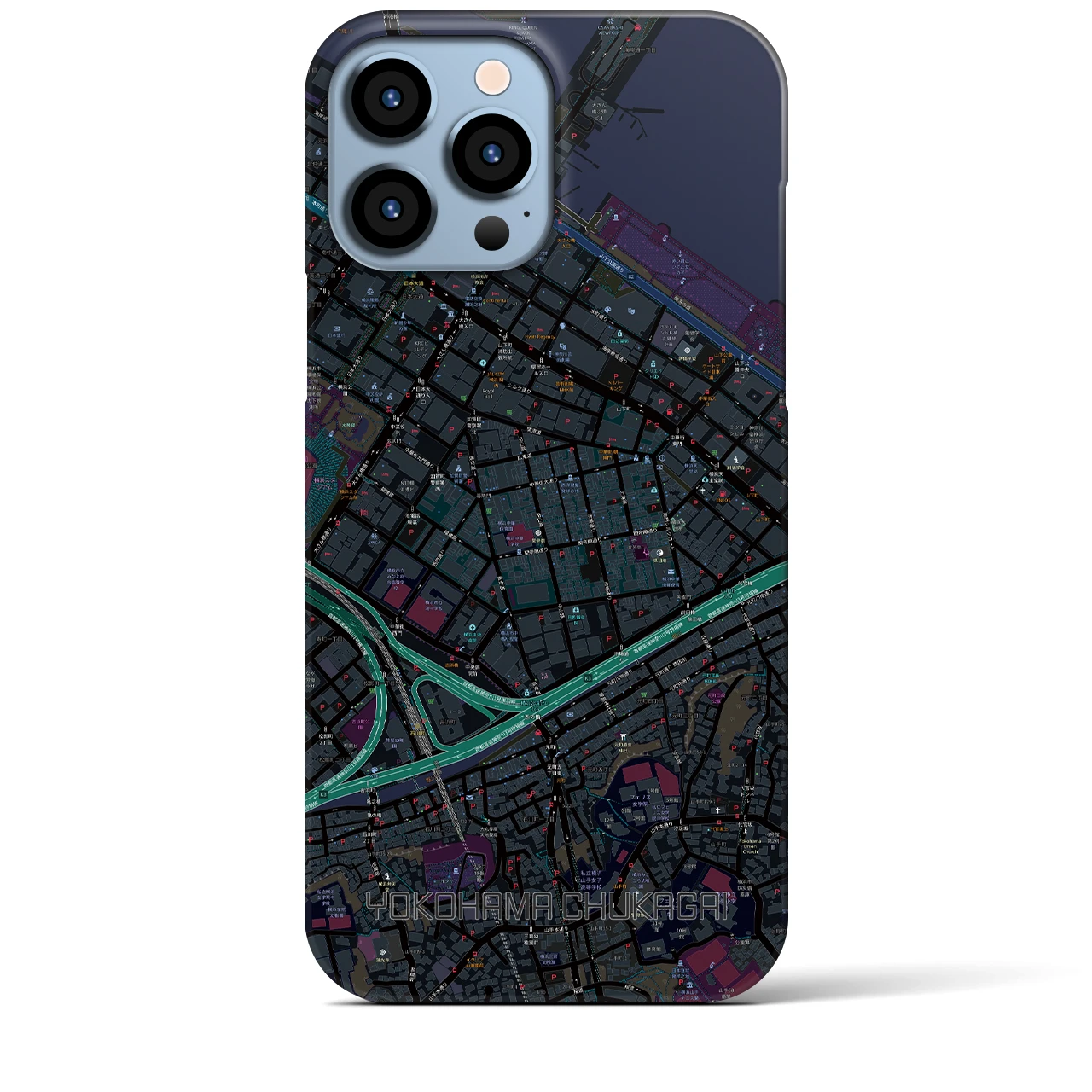 【横浜中華街】地図柄iPhoneケース（バックカバータイプ・ブラック）iPhone 13 Pro Max 用