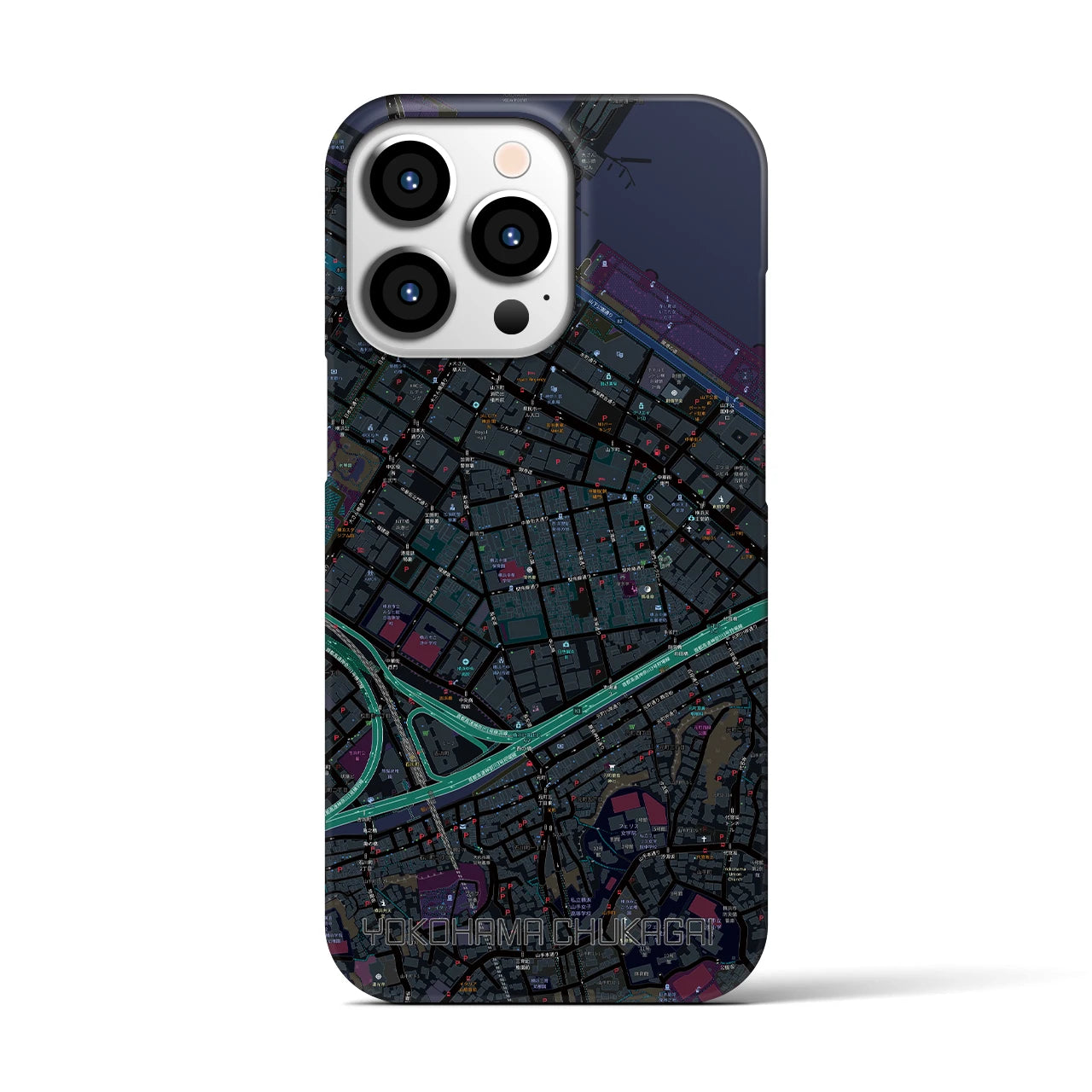 【横浜中華街】地図柄iPhoneケース（バックカバータイプ・ブラック）iPhone 13 Pro 用