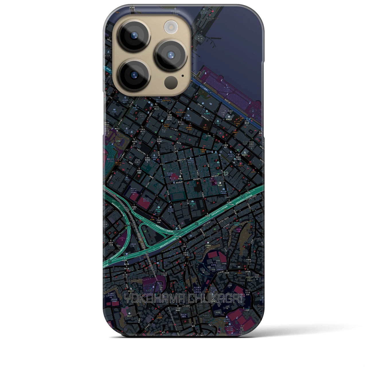 【横浜中華街】地図柄iPhoneケース（バックカバータイプ・ブラック）iPhone 14 Pro Max 用
