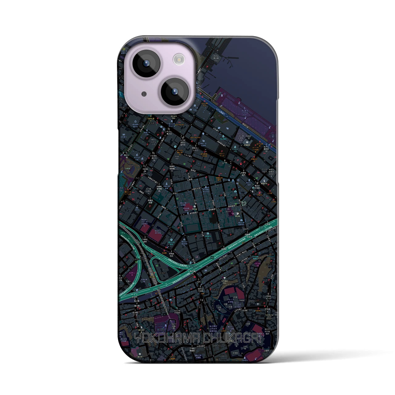 【横浜中華街】地図柄iPhoneケース（バックカバータイプ・ブラック）iPhone 14 用