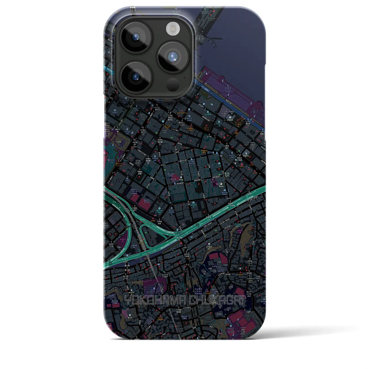【横浜中華街】地図柄iPhoneケース（バックカバータイプ・ブラック）iPhone 15 Pro Max 用