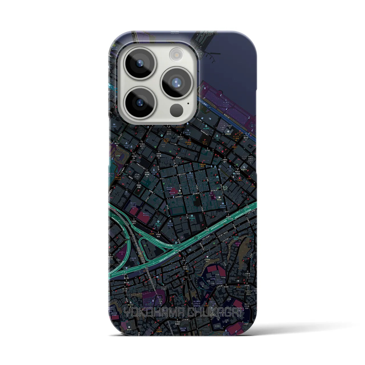 【横浜中華街】地図柄iPhoneケース（バックカバータイプ・ブラック）iPhone 15 Pro 用