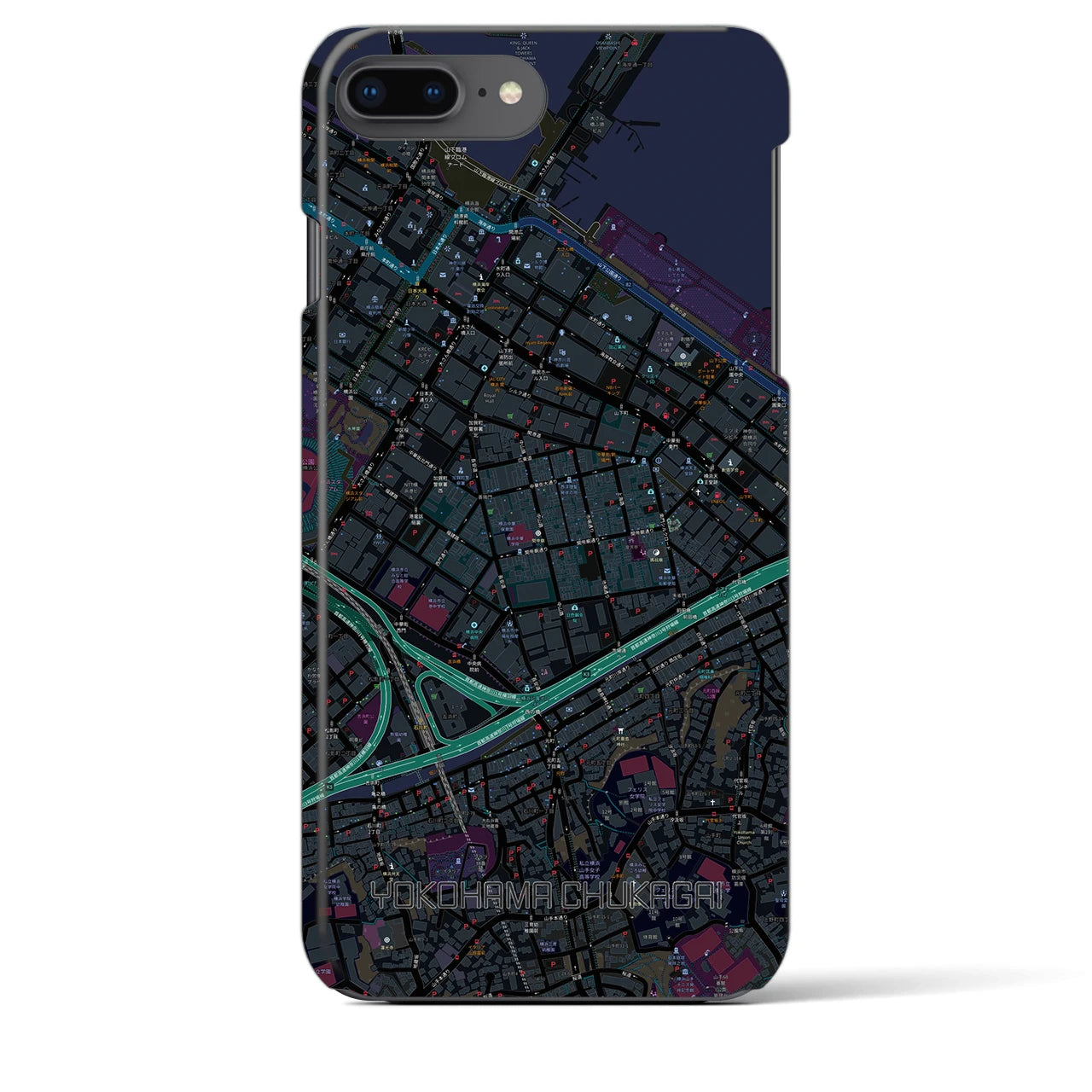 【横浜中華街】地図柄iPhoneケース（バックカバータイプ・ブラック）iPhone 8Plus /7Plus / 6sPlus / 6Plus 用