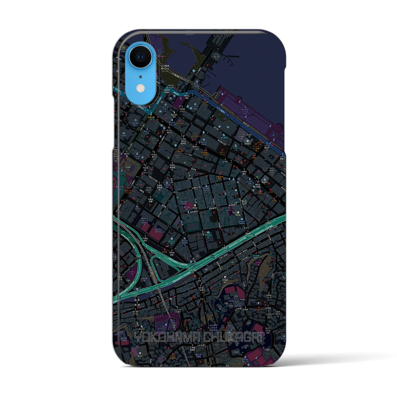 【横浜中華街】地図柄iPhoneケース（バックカバータイプ・ブラック）iPhone XR 用