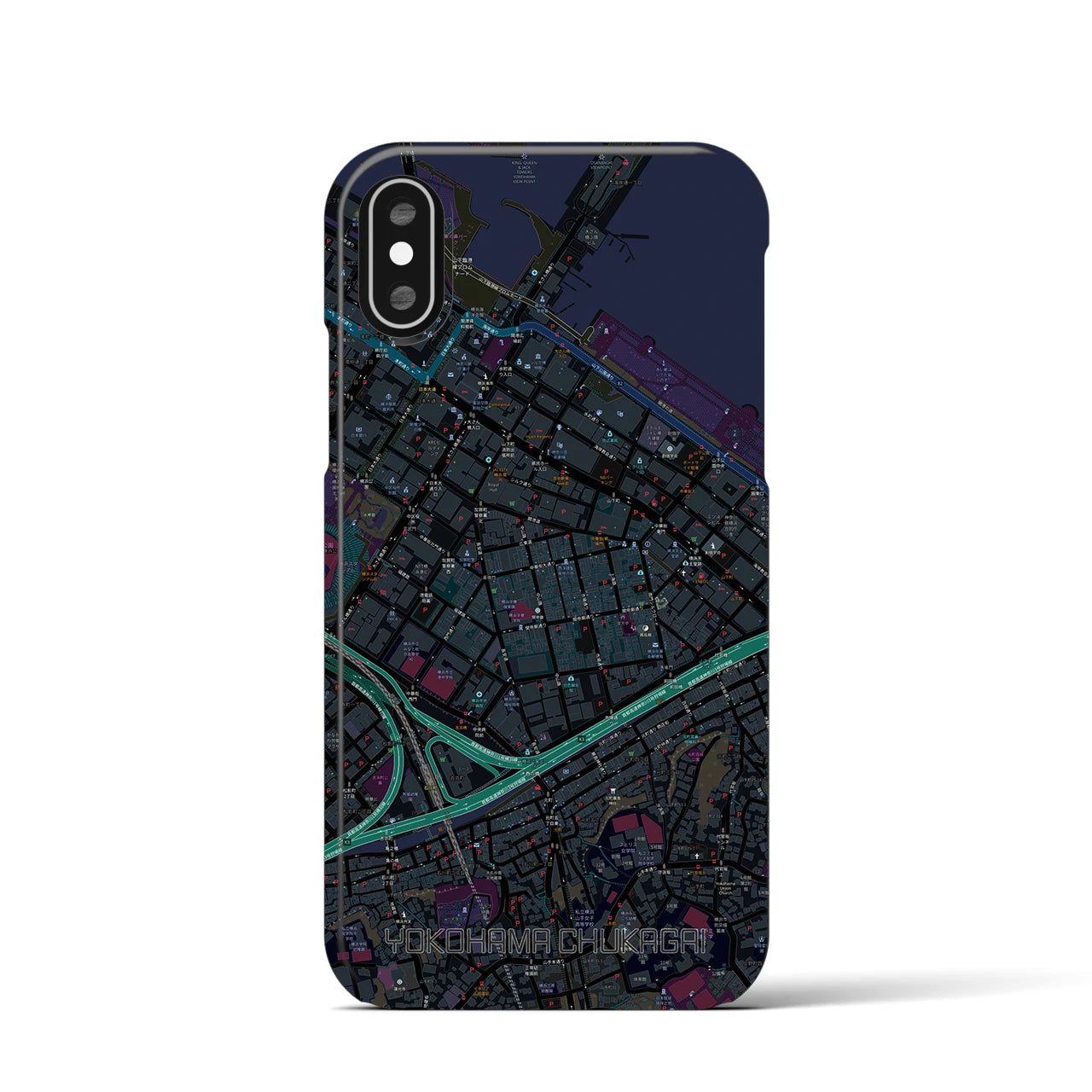 【横浜中華街】地図柄iPhoneケース（バックカバータイプ・ブラック）iPhone XS / X 用