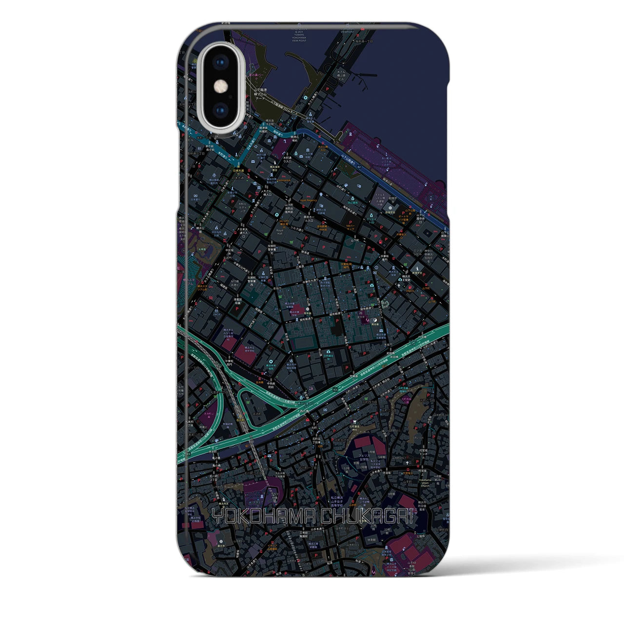【横浜中華街】地図柄iPhoneケース（バックカバータイプ・ブラック）iPhone XS Max 用