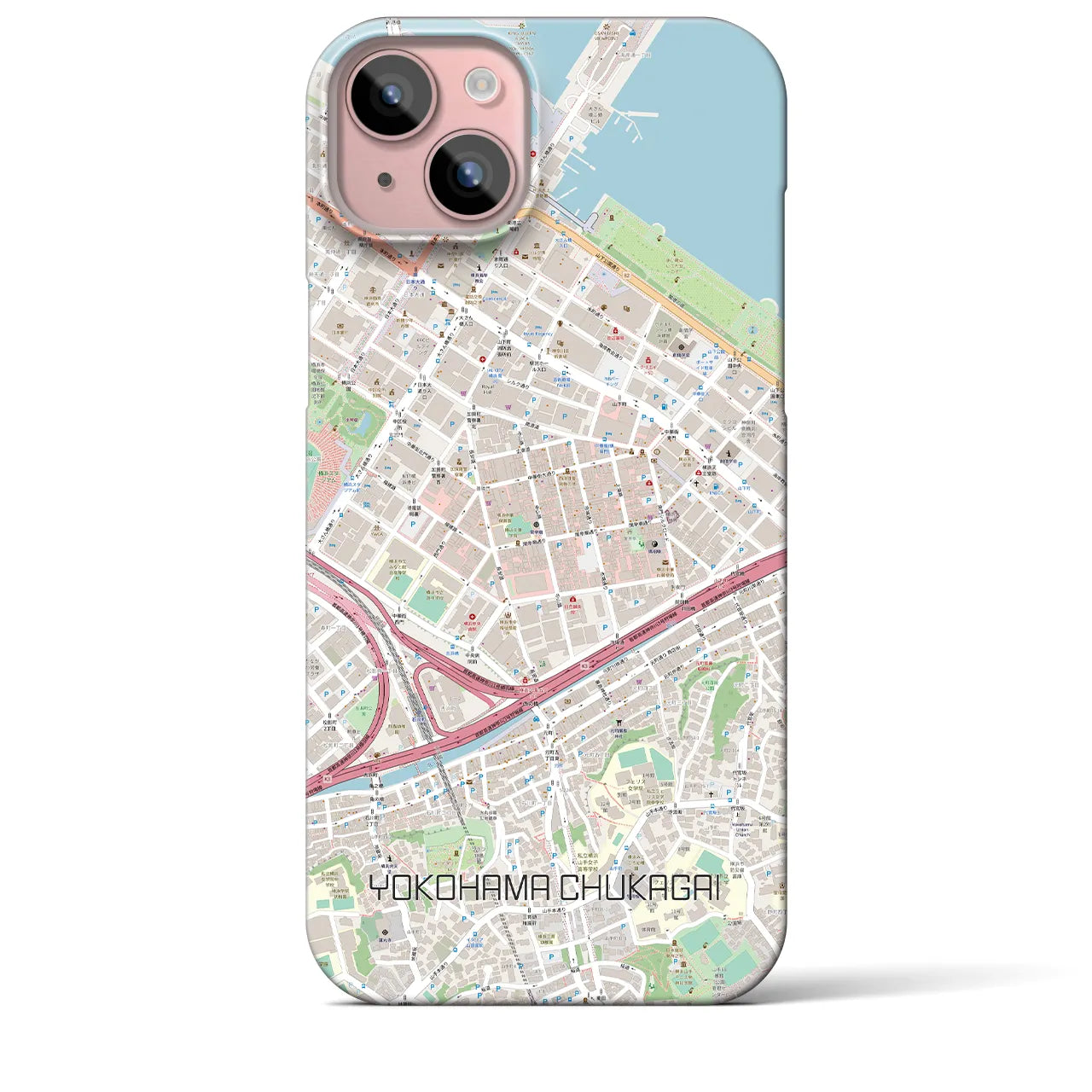 【横浜中華街】地図柄iPhoneケース（バックカバータイプ・ナチュラル）iPhone 15 Plus 用