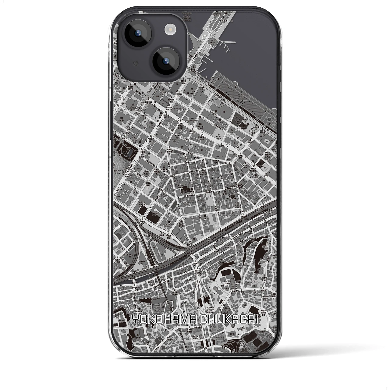 【横浜中華街】地図柄iPhoneケース（クリアタイプ・モノトーン）iPhone 14 Plus 用