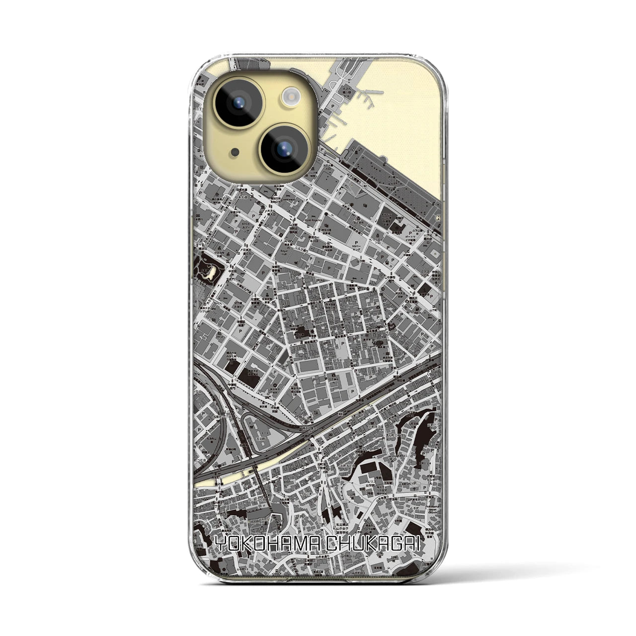 【横浜中華街】地図柄iPhoneケース（クリアタイプ・モノトーン）iPhone 15 用