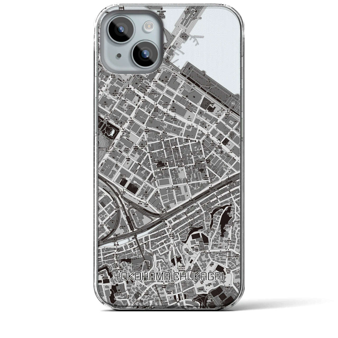 【横浜中華街】地図柄iPhoneケース（クリアタイプ・モノトーン）iPhone 15 Plus 用
