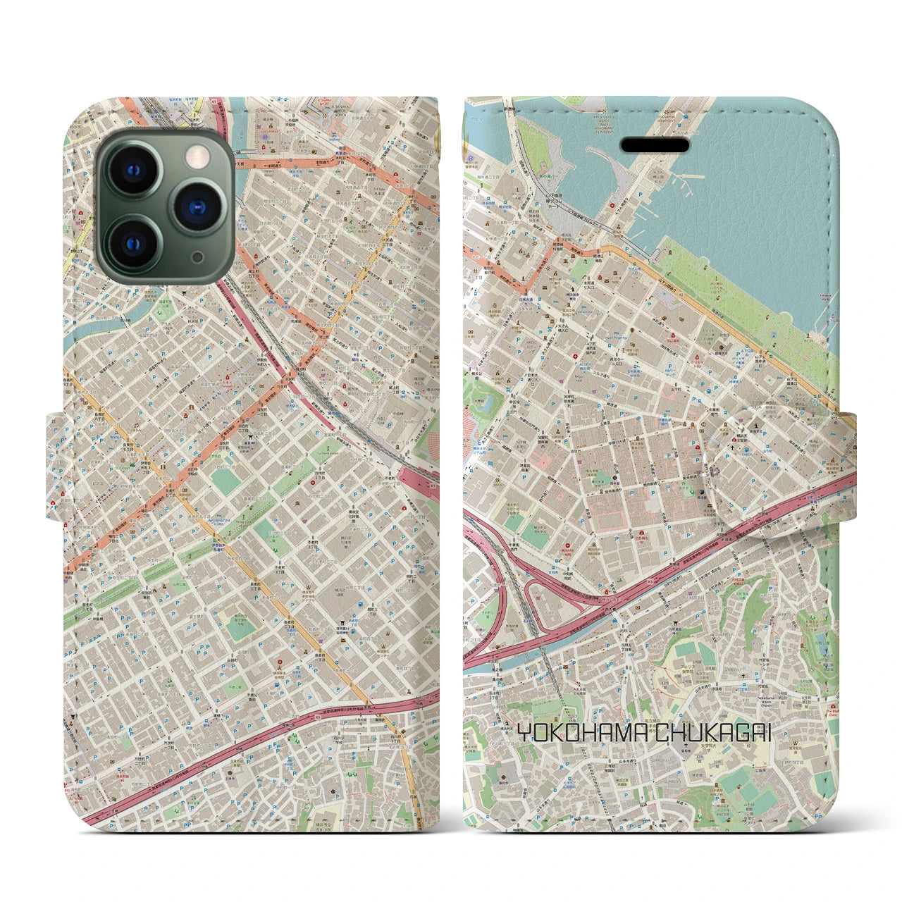 【横浜中華街】地図柄iPhoneケース（手帳両面タイプ・ナチュラル）iPhone 11 Pro 用