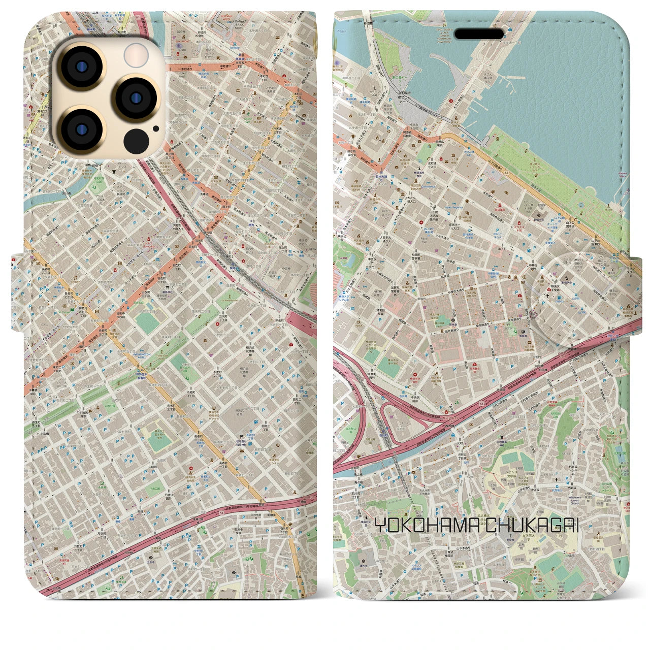 【横浜中華街】地図柄iPhoneケース（手帳両面タイプ・ナチュラル）iPhone 12 Pro Max 用
