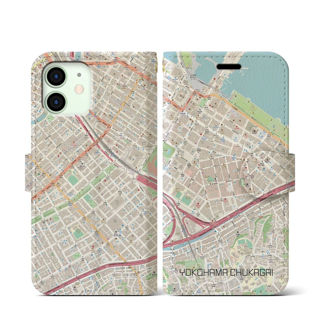 【横浜中華街】地図柄iPhoneケース（手帳両面タイプ・ナチュラル）iPhone 12 mini 用