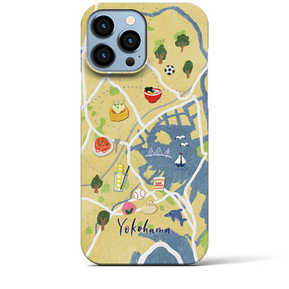 【横浜（イラスト）】地図柄iPhoneケース（バックカバータイプ・ライトイエロー）iPhone 13 Pro Max 用