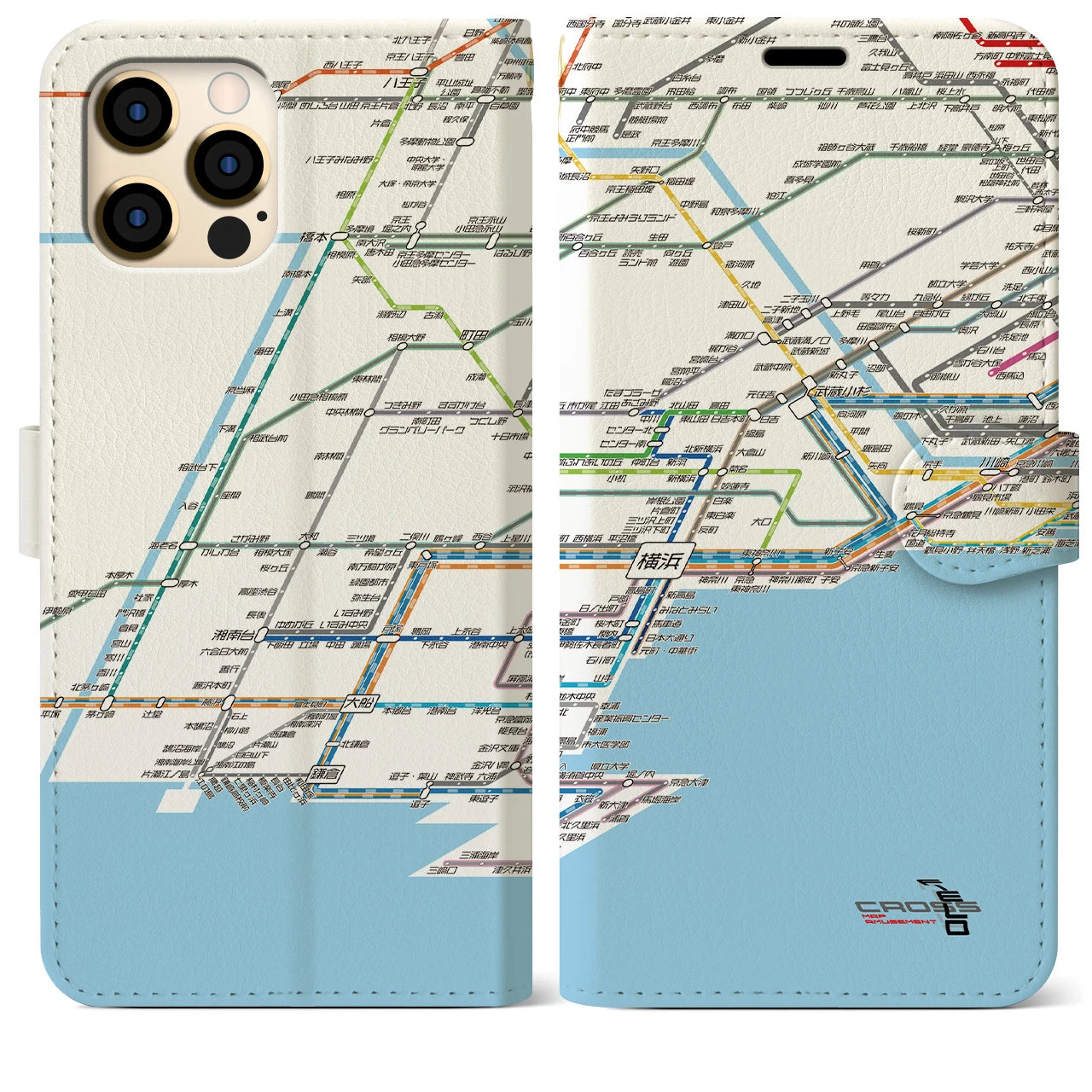 【横浜路線図】地図柄iPhoneケース（手帳両面タイプ・ホワイト）iPhone 12 Pro Max 用