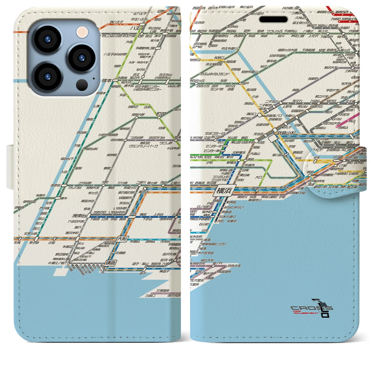 【横浜路線図】地図柄iPhoneケース（手帳両面タイプ・ホワイト）iPhone 13 Pro Max 用