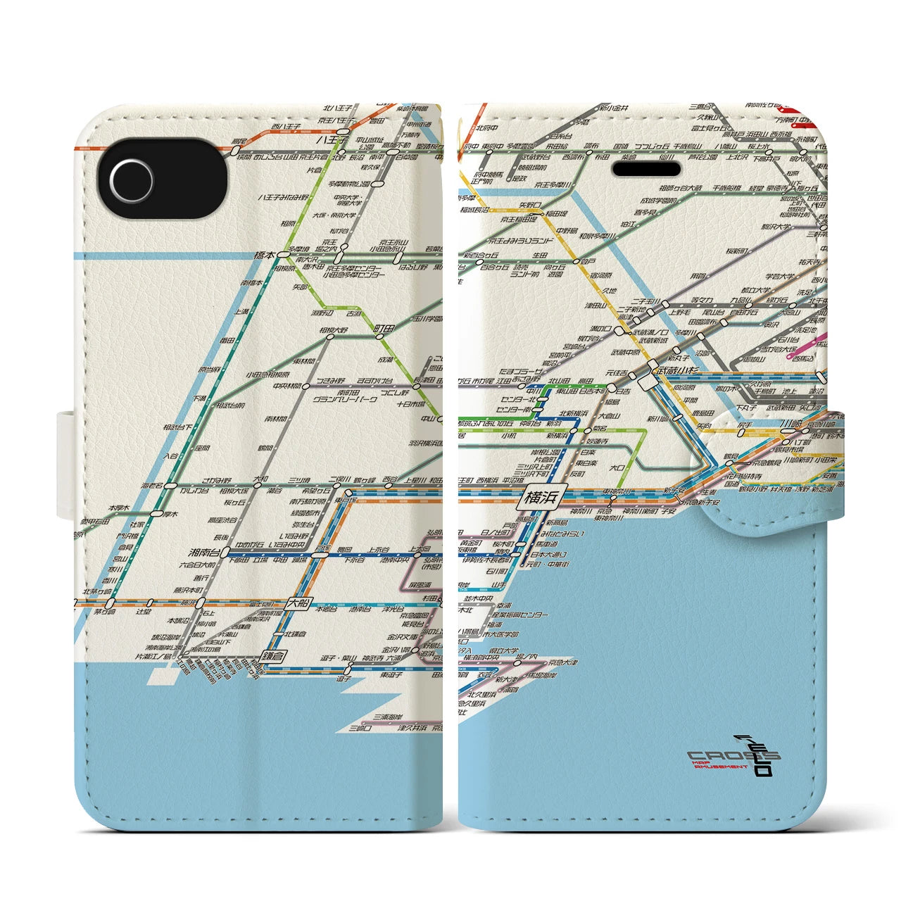 【横浜路線図】地図柄iPhoneケース（手帳両面タイプ・ホワイト）iPhone SE（第3 / 第2世代） / 8 / 7 / 6s / 6 用