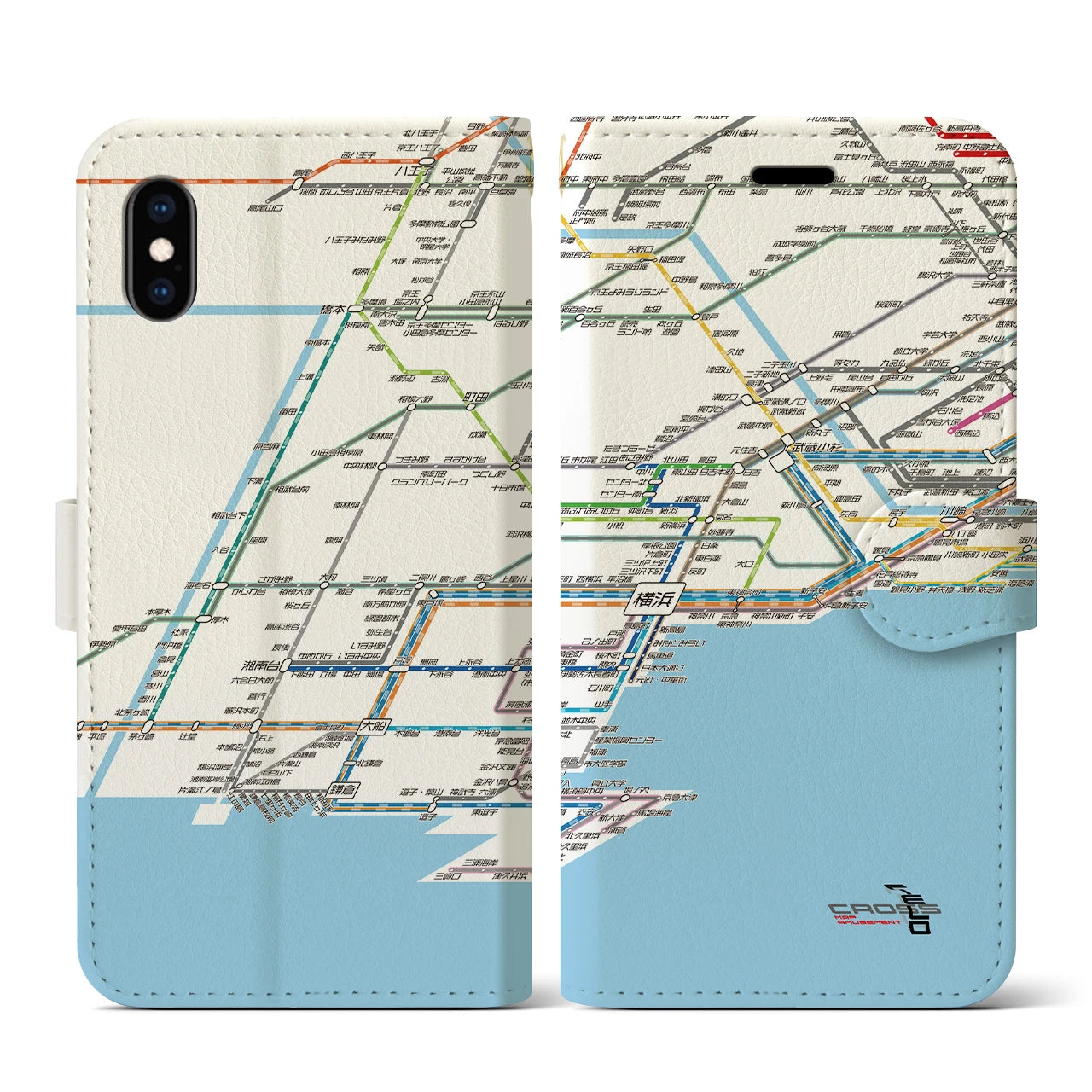 【横浜路線図】地図柄iPhoneケース（手帳両面タイプ・ホワイト）iPhone XS / X 用