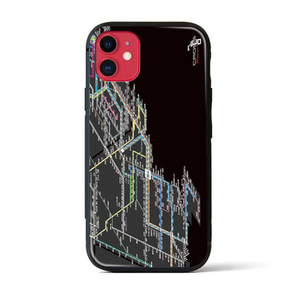 【横浜路線図】地図柄iPhoneケース（背面ガラスタイプ・ブラック）iPhone 11 用