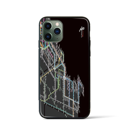 【横浜路線図】地図柄iPhoneケース（背面ガラスタイプ・ブラック）iPhone 11 Pro 用