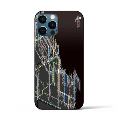 【横浜路線図】地図柄iPhoneケース（背面ガラスタイプ・ブラック）iPhone 12 / 12 Pro 用