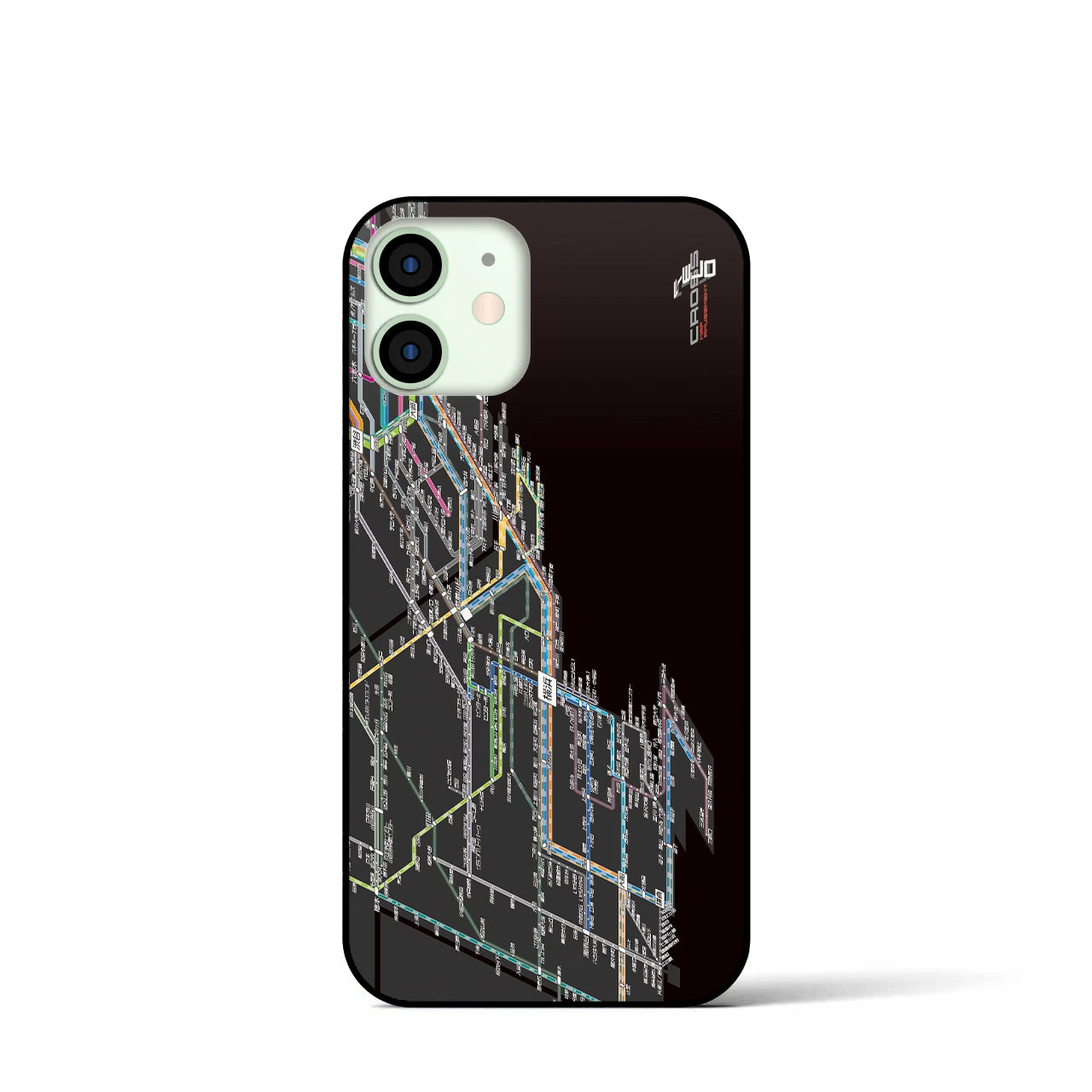 【横浜路線図】地図柄iPhoneケース（背面ガラスタイプ・ブラック）iPhone 12 mini 用