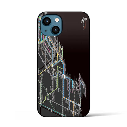 【横浜路線図】地図柄iPhoneケース（背面ガラスタイプ・ブラック）iPhone 13 用
