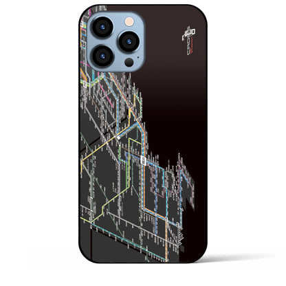 【横浜路線図】地図柄iPhoneケース（背面ガラスタイプ・ブラック）iPhone 13 Pro Max 用