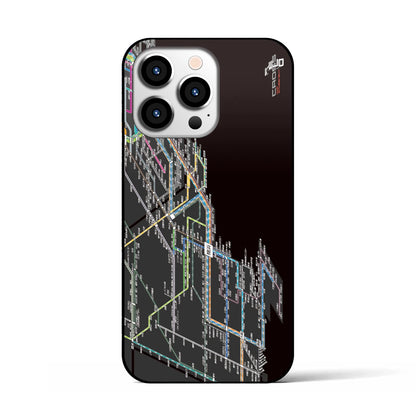 【横浜路線図】地図柄iPhoneケース（背面ガラスタイプ・ブラック）iPhone 13 Pro 用