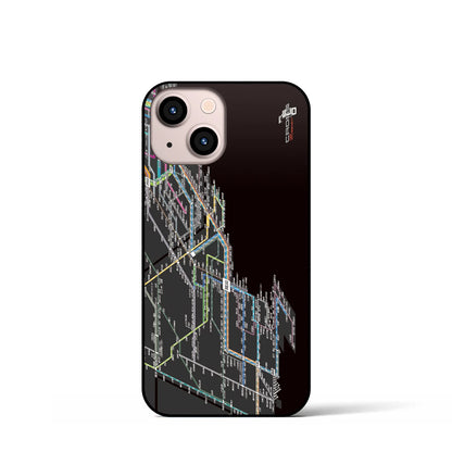 【横浜路線図】地図柄iPhoneケース（背面ガラスタイプ・ブラック）iPhone 13 mini 用