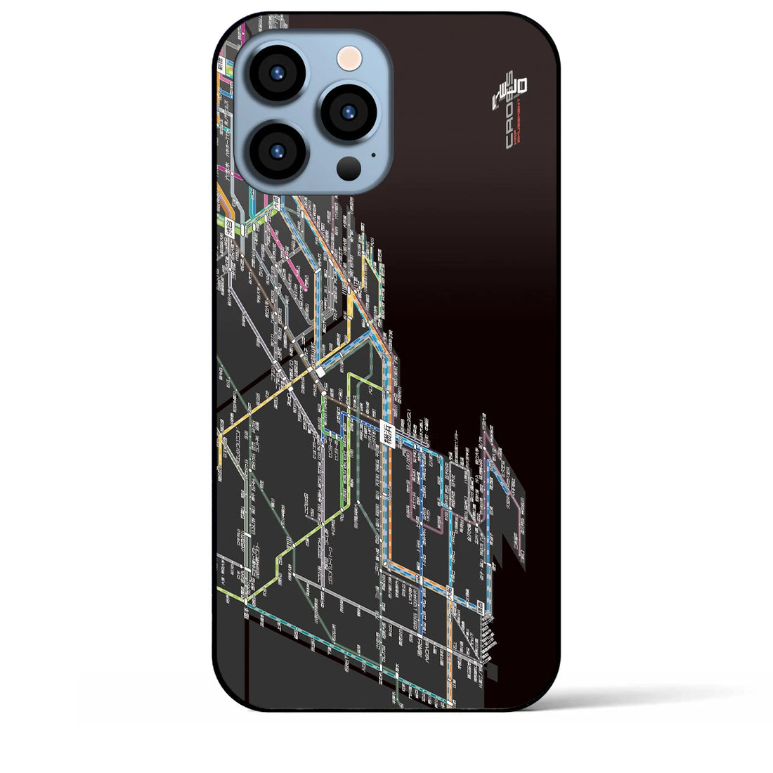 【横浜路線図】地図柄iPhoneケース(背面ガラスタイプ・ブラック)iPhone 15 Pro Max 用