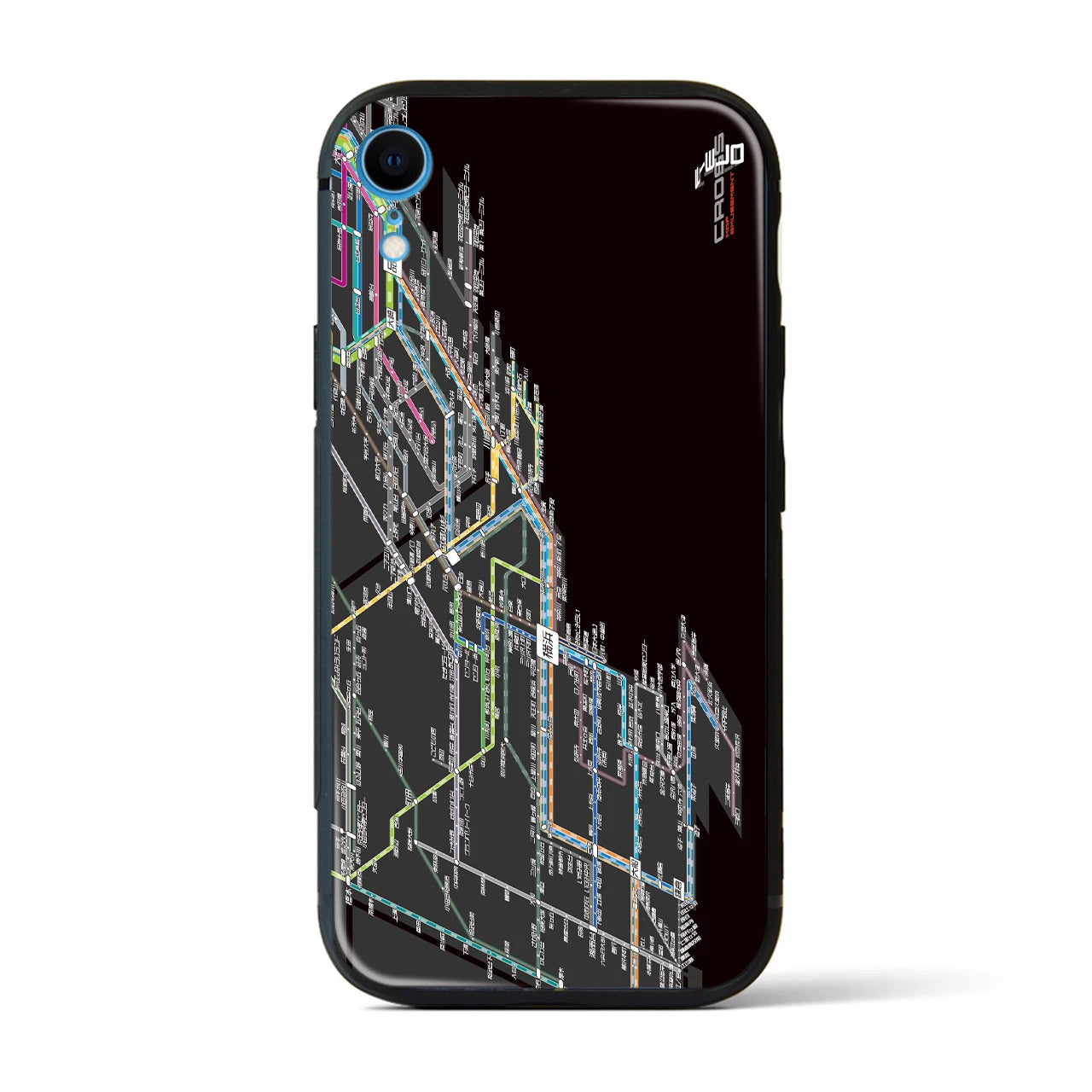 【横浜路線図】地図柄iPhoneケース（背面ガラスタイプ・ブラック）iPhone XR 用