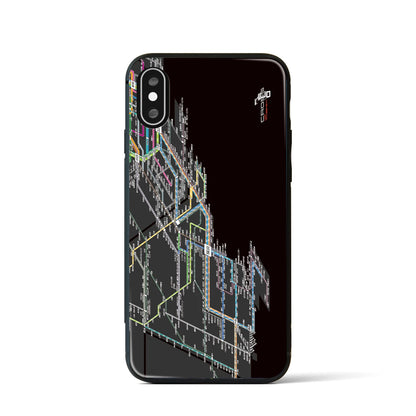 【横浜路線図】地図柄iPhoneケース（背面ガラスタイプ・ブラック）iPhone XS / X 用