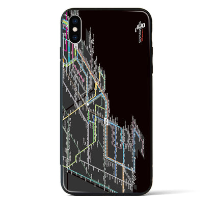 【横浜路線図】地図柄iPhoneケース（背面ガラスタイプ・ブラック）iPhone XS Max 用