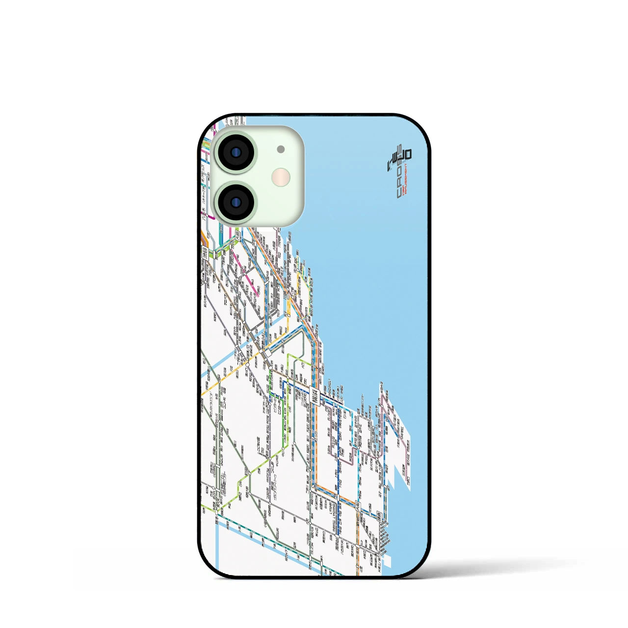 【横浜路線図】地図柄iPhoneケース（背面ガラスタイプ・ホワイト）iPhone 12 mini 用