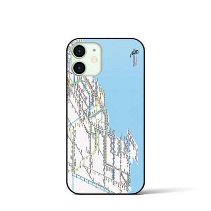 【横浜路線図】地図柄iPhoneケース（背面ガラスタイプ・ホワイト）iPhone 12 mini 用