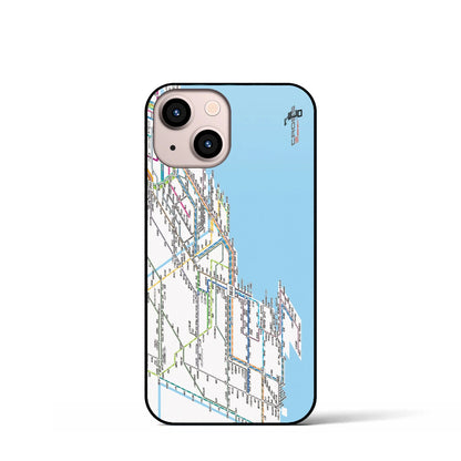 【横浜路線図】地図柄iPhoneケース（背面ガラスタイプ・ホワイト）iPhone 13 mini 用